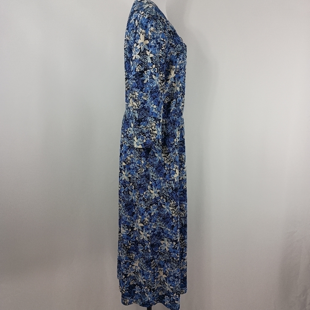 Vintage 80s Homemade Women's Blue Floral Blouson Long Maxi Dress Bloomcore Retro - Picture 5 of 9